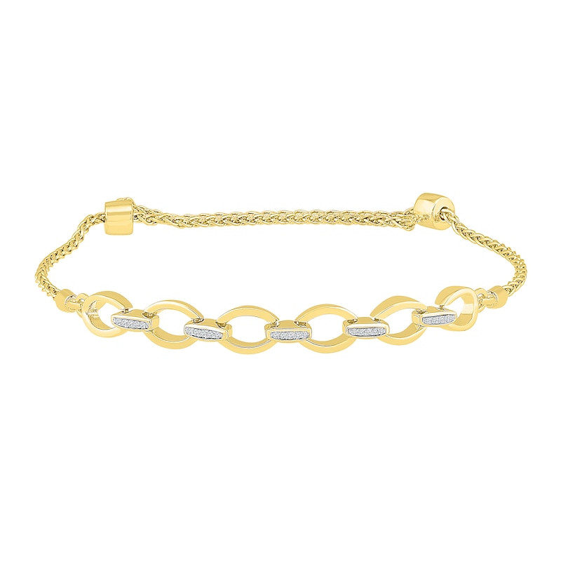 Main Image 1 of 1/20 CT. T.W. Diamond Chain Link Bolo Bracelet in 10K Gold – 9.5"
