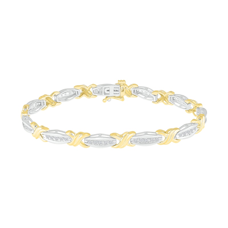 Main Image 2 of 1 CT. T.W. Diamond Alternating "X" Bracelet in 10K Two-Tone Gold