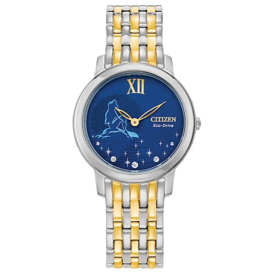 Ladies' Citizen Eco-DriveÂ® Disney Ariel Diamond Accent Two-Tone Watch with Blue Dial (Model: EX1499-50W)