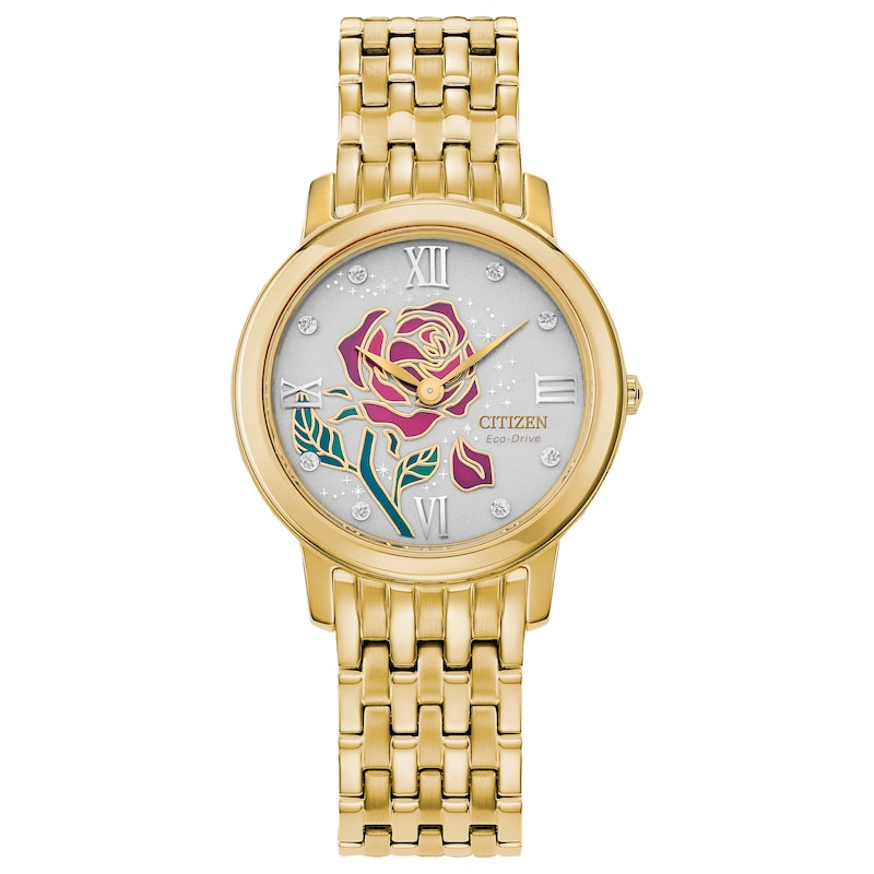 Main Image 1 of Ladies' Citizen Eco-Drive® Disney Belle Diamond Accent Gold-Tone Watch with Champagne Dial (Model: EX1492-59W)
