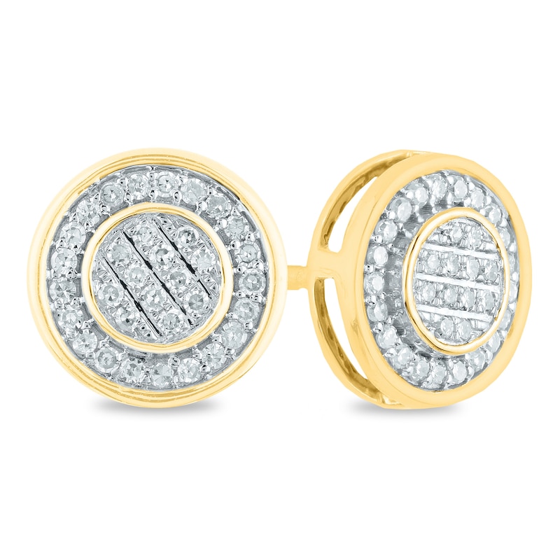 Men's 1/5 CT. T.W. Composite Diamond Frame Circle Stud Earrings in 14K Gold