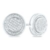 Thumbnail Image 0 of Men's 1/3 CT. T.W. Composite Diamond Frame Circle Stud Earrings in 14K White Gold