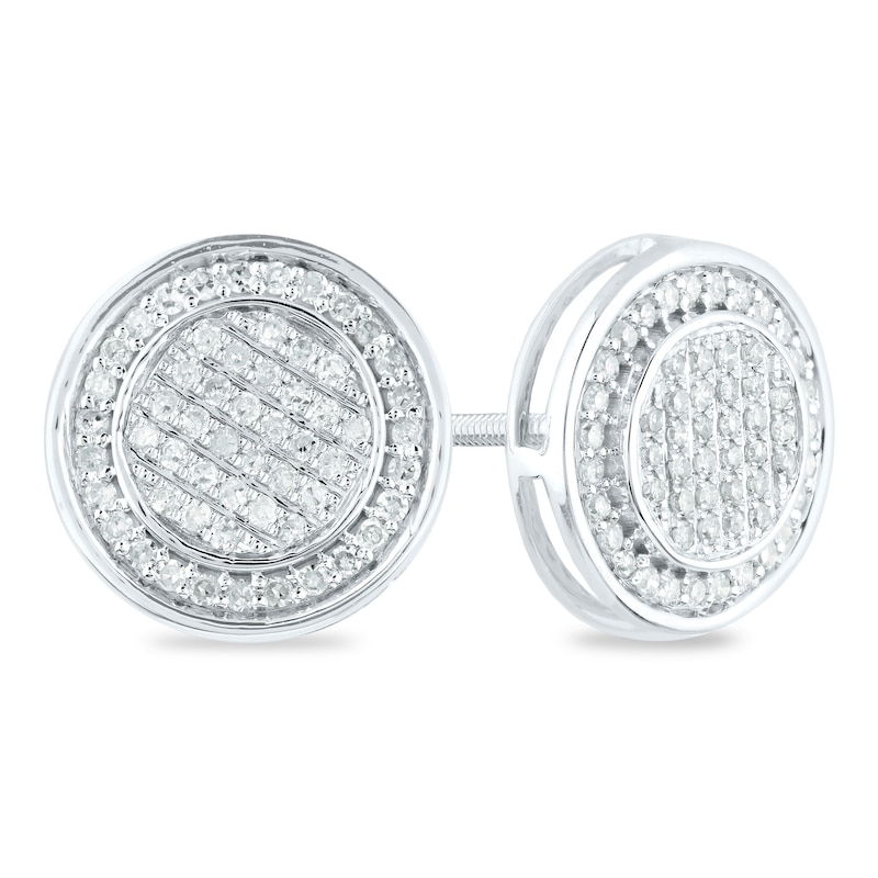 Main Image 1 of Men's 1/3 CT. T.W. Composite Diamond Frame Circle Stud Earrings in 14K White Gold