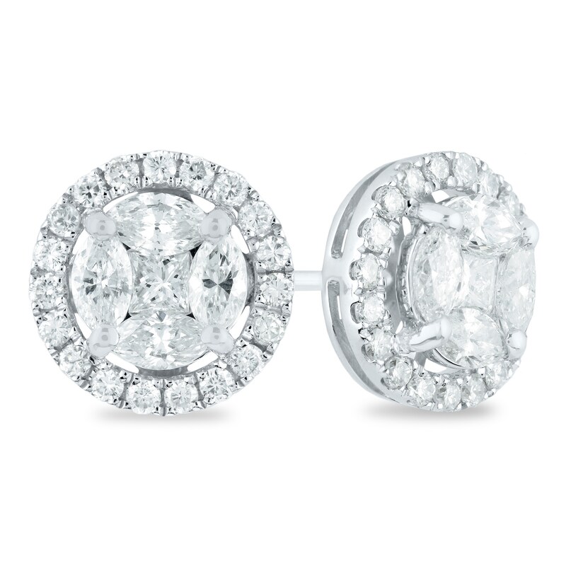 Main Image 1 of 1 CT. T.W. Composite Diamond Frame Multi-Shape Stud Earrings in 14K White Gold