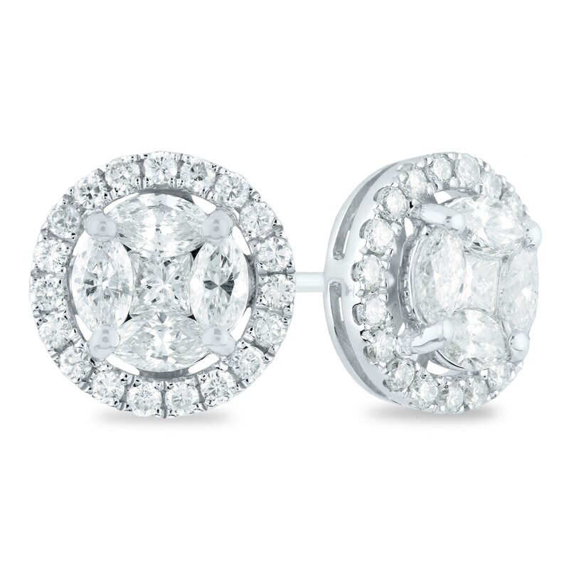 1 CT. T.W. Composite Diamond Frame Multi-Shape Stud Earrings in 14K White Gold