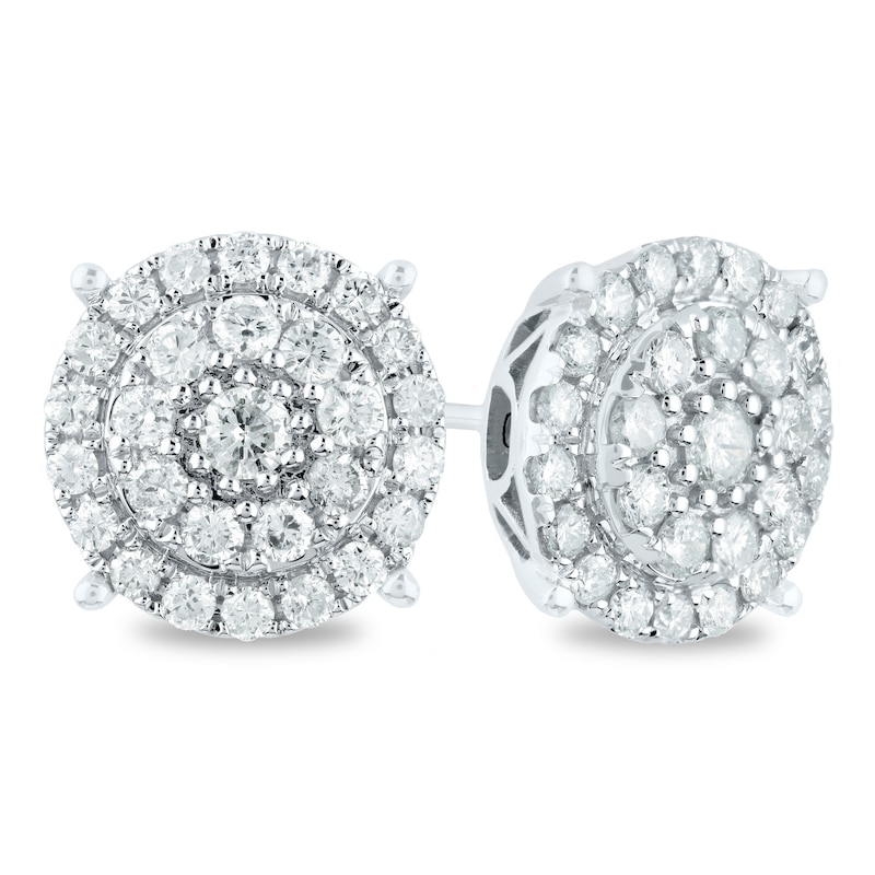 Main Image 1 of 1-1/5 CT. T.W. Diamond Double Frame Stud Earrings in 14K White Gold
