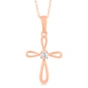 Thumbnail Image 0 of Diamond Accent Solitaire Loop Cross Pendant in 14K Rose Gold (I/I3)
