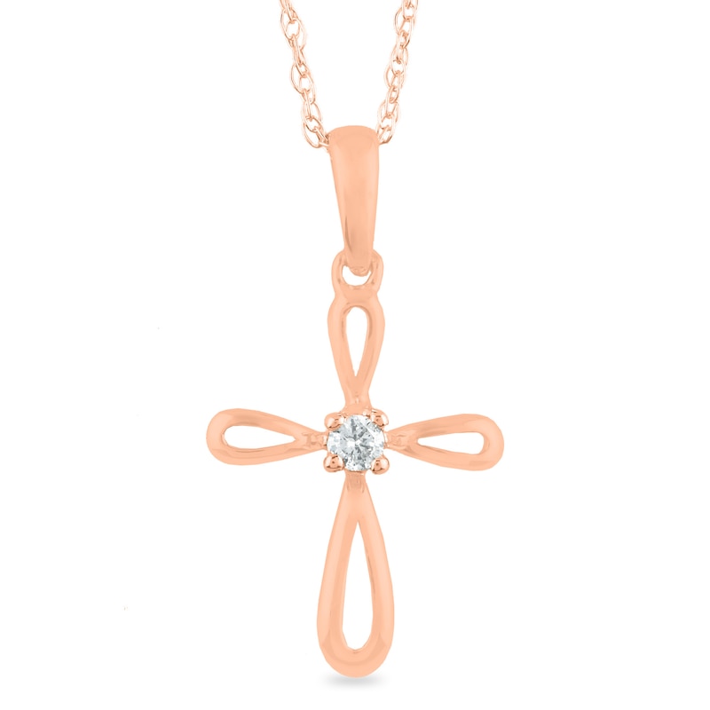 Diamond Accent Solitaire Loop Cross Pendant in 14K Rose Gold (I/I3)