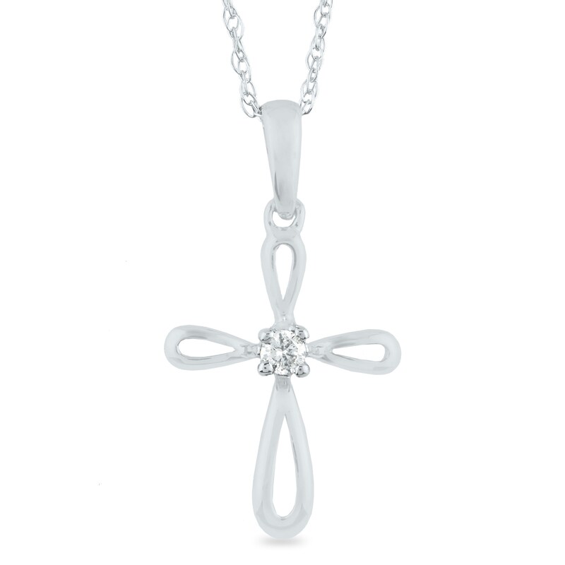 Main Image 1 of Diamond Accent Solitaire Loop Cross Pendant in 14K White Gold (I/I3)