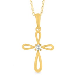 Diamond Accent Solitaire Loop Cross Pendant in 14K Gold (I/I3)