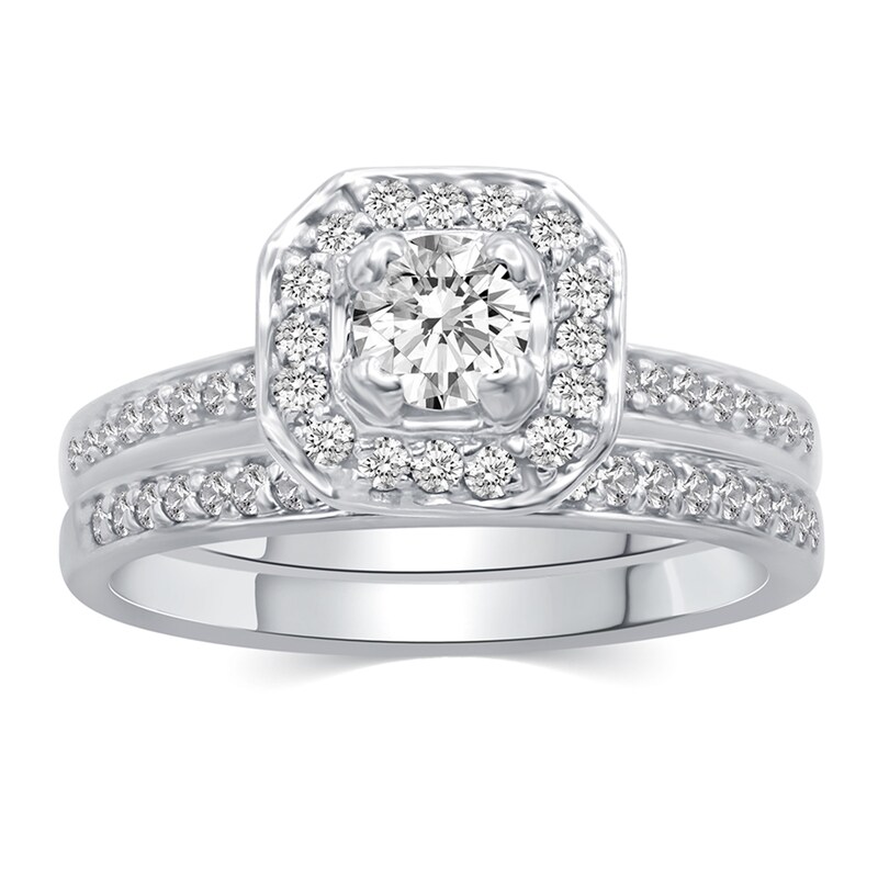 Main Image 1 of 7/8 CT. T.W. Diamond Octagonal Frame Bridal Set in 14K White Gold