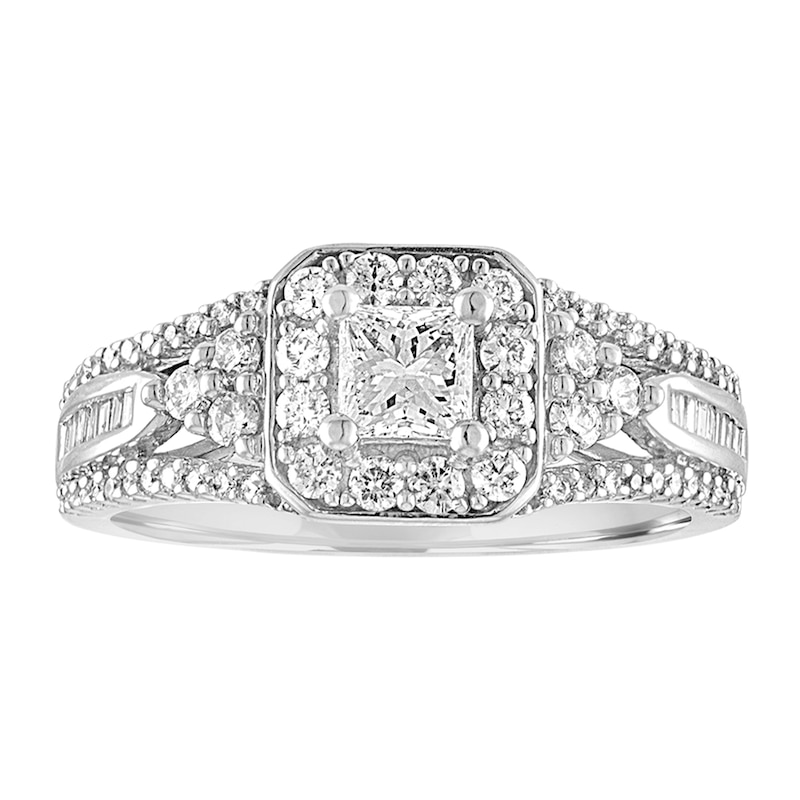 Main Image 1 of 1 CT. T.W. Multi-Shape Diamond Cushion Frame Engagement Ring in 14K White Gold