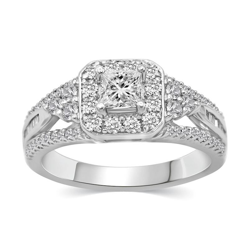 Main Image 2 of 1 CT. T.W. Multi-Shape Diamond Cushion Frame Engagement Ring in 14K White Gold