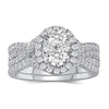 Thumbnail Image 1 of 1-1/5 CT. T.W. Oval Multi-Diamond Frame Three Piece Bridal Set in 14K White Gold