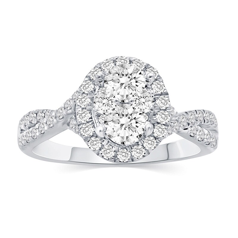 Main Image 2 of 1-1/5 CT. T.W. Oval Multi-Diamond Frame Three Piece Bridal Set in 14K White Gold