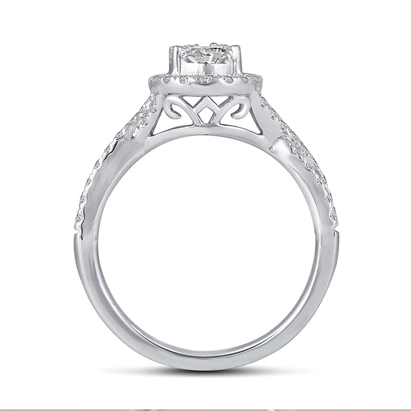 Main Image 4 of 1-1/5 CT. T.W. Oval Multi-Diamond Frame Three Piece Bridal Set in 14K White Gold