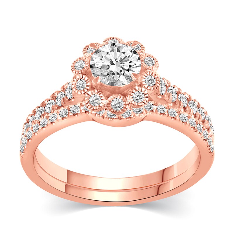 Main Image 1 of 1 CT. T.W. Diamond Flower Frame Bridal Set in 14K Rose Gold