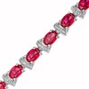 Thumbnail Image 1 of Oval Lab-Created Ruby and Diamond Accent Ribbon Alternating Line Bracelet in Sterling Silver - 7.25"