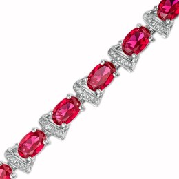 Oval Lab-Created Ruby and Diamond Accent Ribbon Alternating Line Bracelet in Sterling Silver - 7.25&quot;