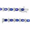 Thumbnail Image 2 of Oval Blue Lab-Created Sapphire and Diamond Accent Ribbon Alternating Line Bracelet in Sterling Silver - 7.25"