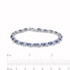 Thumbnail Image 3 of Oval Blue Lab-Created Sapphire and Diamond Accent Ribbon Alternating Line Bracelet in Sterling Silver - 7.25"