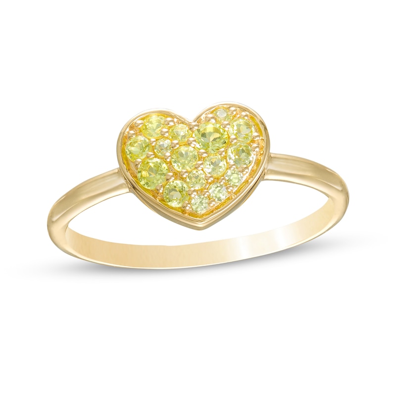 Main Image 1 of Peridot Cluster Heart Ring in 10K Gold