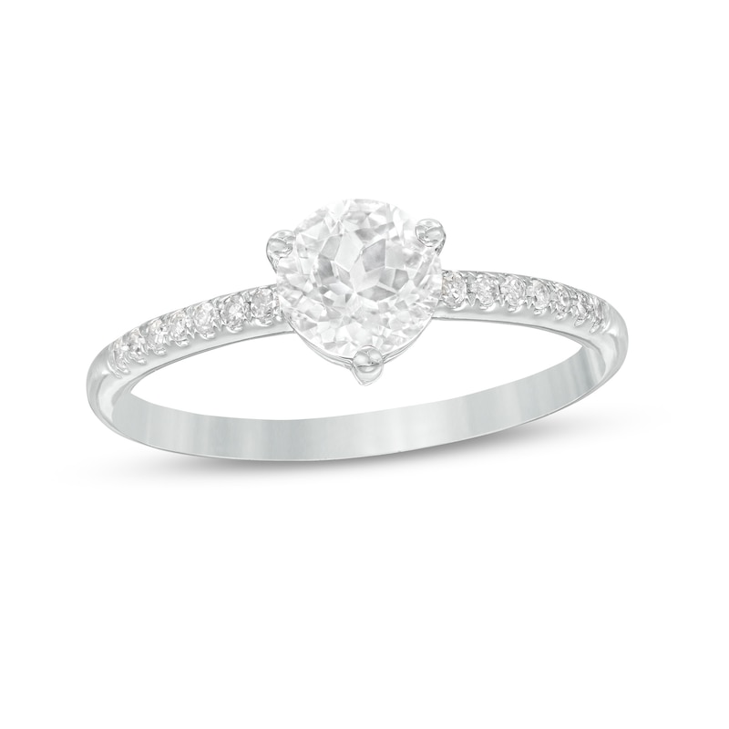 Main Image 1 of 6.0mm White Topaz and 1/10 CT. T.W. Diamond Ring in 10K White Gold