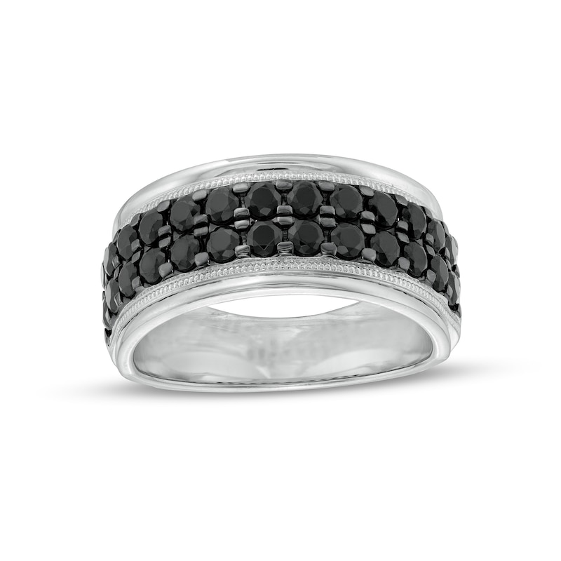 Main Image 1 of Men's 2 CT. T.W. Black Diamond Double Row Vintage-Style Band in Sterling Silver