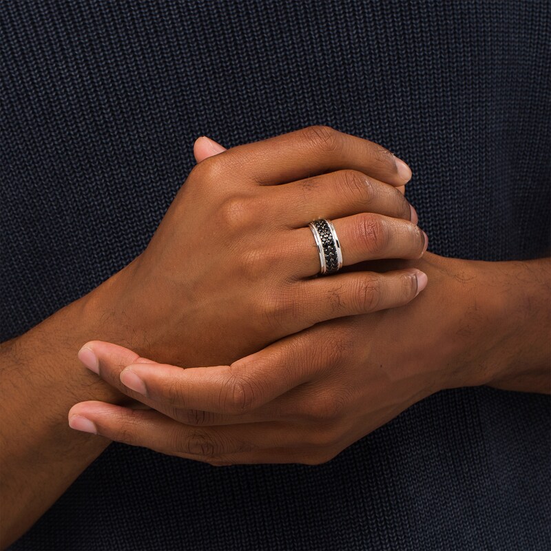 Main Image 2 of Men's 2 CT. T.W. Black Diamond Double Row Vintage-Style Band in Sterling Silver