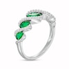 Thumbnail Image 2 of Oval Lab-Created Emerald and White Lab-Created Sapphire Graduated Rolling Wave Ring in Sterling Silver