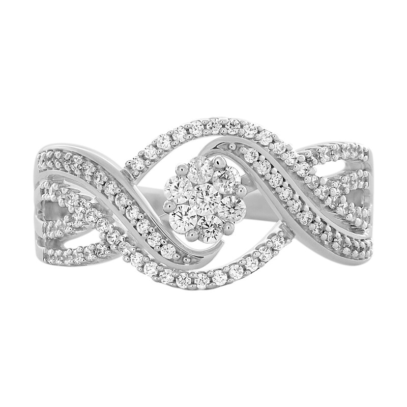 Main Image 1 of 1/2 CT. T.W. Composite Diamond Multi-Row Bypass Split Shank Engagement Ring in 10K White Gold