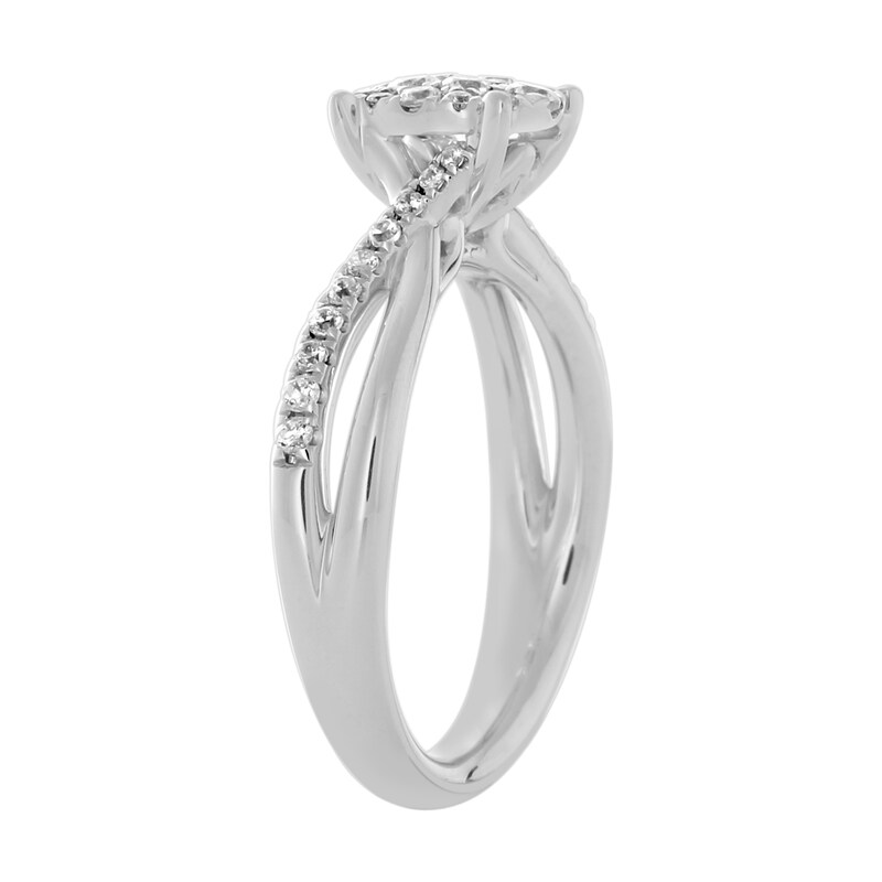 Main Image 4 of 1/2 CT. T.W. Composite Oval Diamond Split Shank Engagement Ring in 14K White Gold
