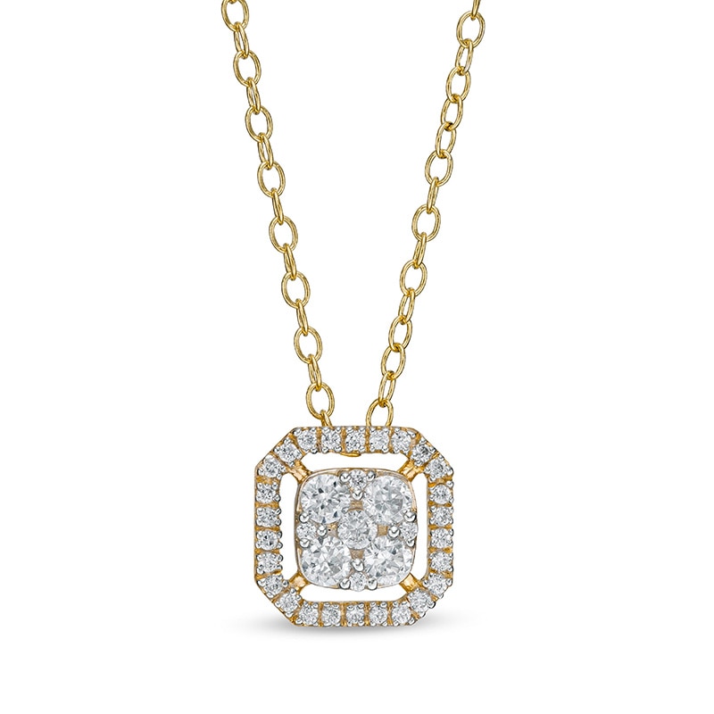 Main Image 1 of 1/3 CT. T.W. Cushion-Shaped Multi-Diamond Octagonal Frame Outline Pendant in 10K Gold