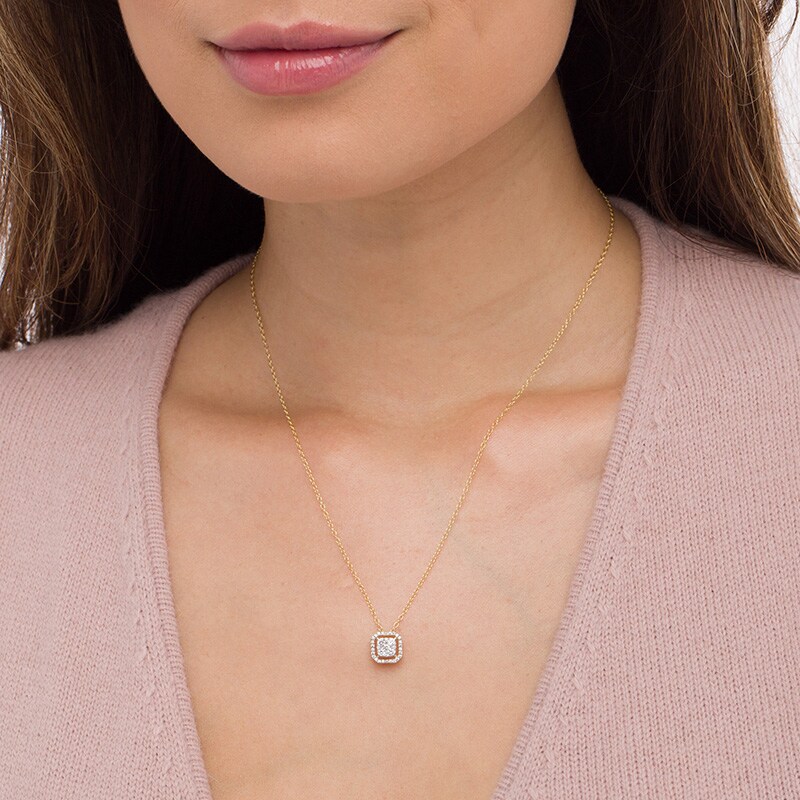 Main Image 2 of 1/3 CT. T.W. Cushion-Shaped Multi-Diamond Octagonal Frame Outline Pendant in 10K Gold