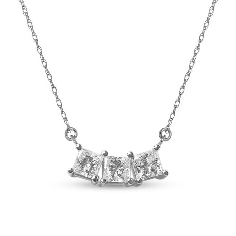 3/8 CT. T.W. Princess-Cut Diamond Three Stone Necklace in 10K White Gold