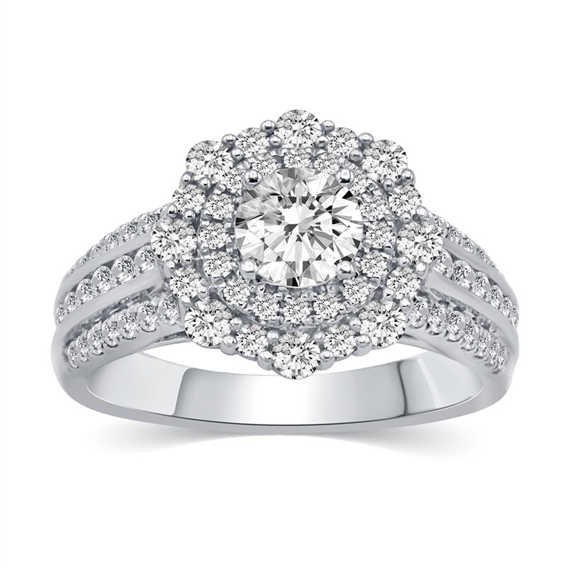 Main Image 1 of 1-3/8 CT. T.W. Diamond Double Octagonal Frame Engagement Ring in 14K White Gold