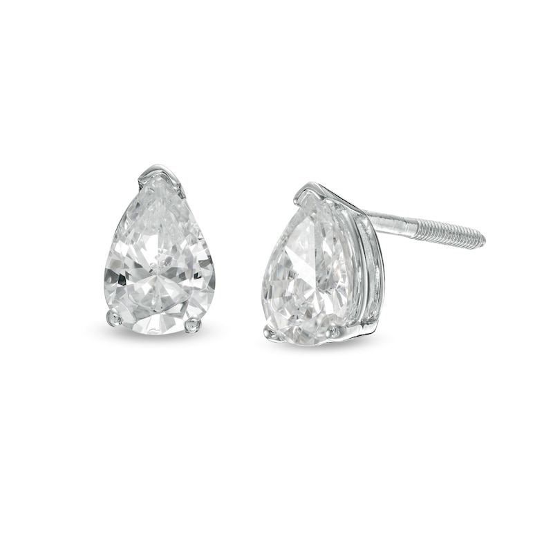 Main Image 1 of 1 CT. T.W. Certified Pear-Shaped Lab-Grown Diamond Solitaire Stud Earrings in 14K White Gold (F/SI2)