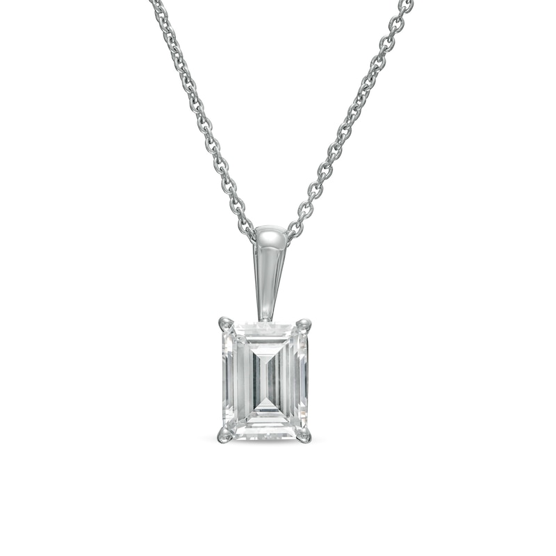 Main Image 1 of 1 CT. Certified Emerald-Cut Lab-Grown Diamond Solitaire Pendant in 14K White Gold (F/SI2)