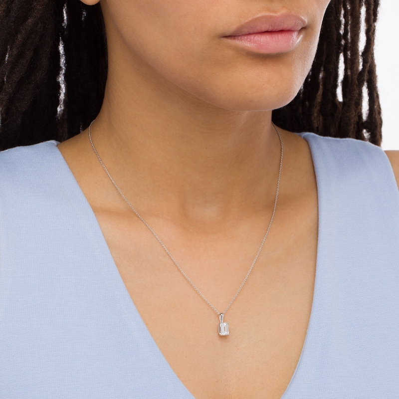 Main Image 2 of 1 CT. Certified Emerald-Cut Lab-Grown Diamond Solitaire Pendant in 14K White Gold (F/SI2)