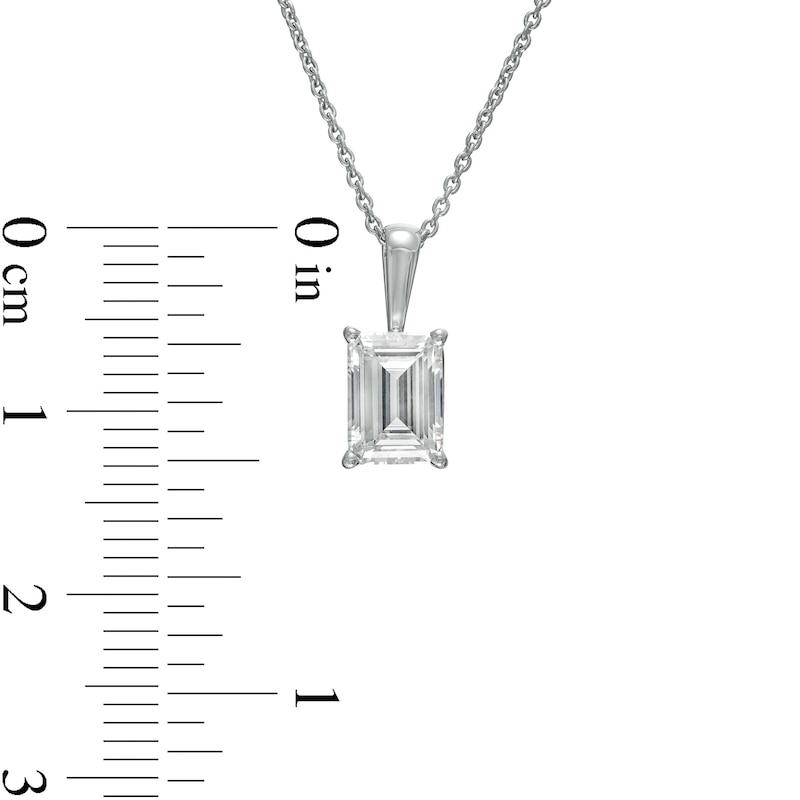Main Image 4 of 1 CT. Certified Emerald-Cut Lab-Grown Diamond Solitaire Pendant in 14K White Gold (F/SI2)