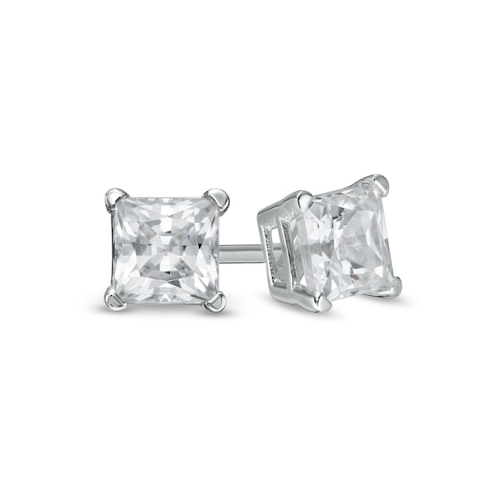 3/4 CT. T.W. Princess-Cut Diamond Solitaire Stud Earrings in 14K White Gold (I/SI2) 3/4 CT. T.W. Princess-Cut Diamond Solitaire Stud Earrings in 14K White Gold (I/SI2)