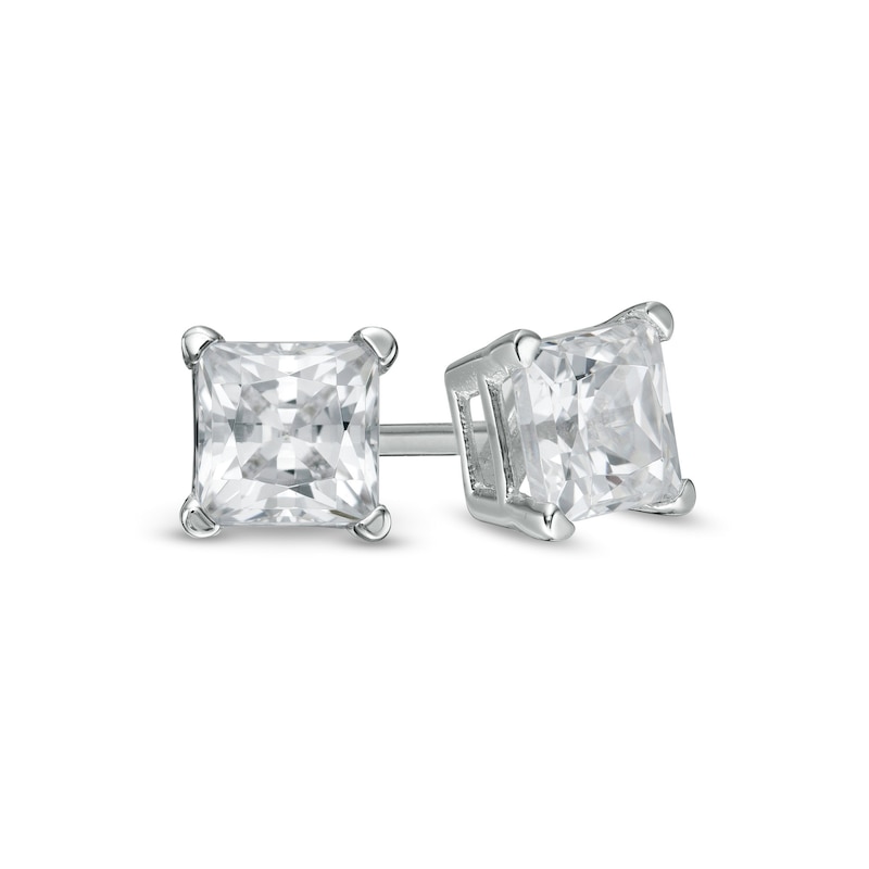 3/4 CT. T.W. Princess-Cut Diamond Solitaire Stud Earrings in 14K White Gold (I/SI2)