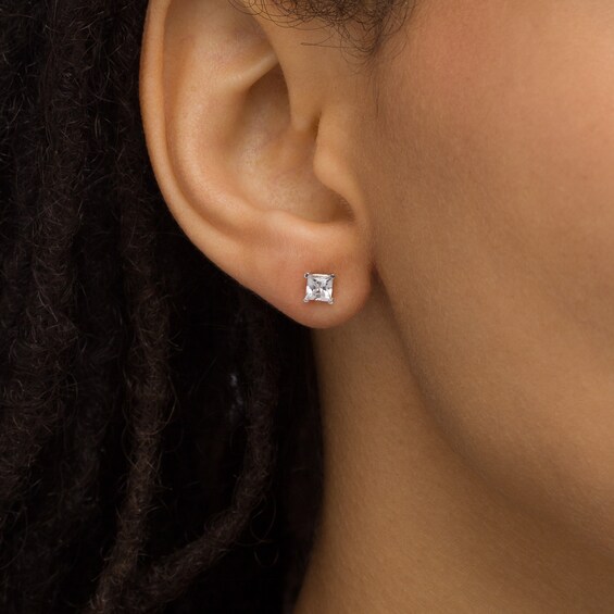 3/4 CT. T.W. Princess-Cut Diamond Solitaire Stud Earrings in 14K White Gold (I/SI2) 3/4 CT. T.W. Princess-Cut Diamond Solitaire Stud Earrings in 14K White Gold (I/SI2)