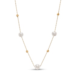 EFFY™ Collection 9.0mm Cultured Freshwater Pearl and Bead Station Necklace in 14K Gold