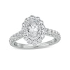 Thumbnail Image 1 of Love's Destiny by Zales 1-1/2 CT. T.W. Certified Oval Diamond Scallop Frame Engagement Ring in 14K White Gold (I/SI2)
