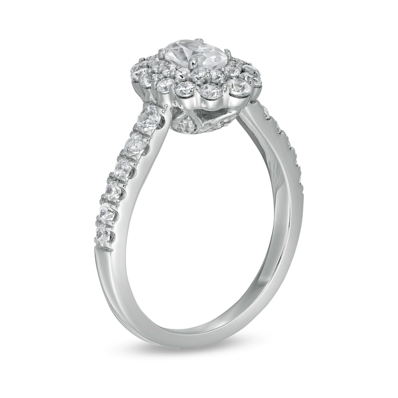 Main Image 3 of Love's Destiny by Zales 1-1/2 CT. T.W. Certified Oval Diamond Scallop Frame Engagement Ring in 14K White Gold (I/SI2)