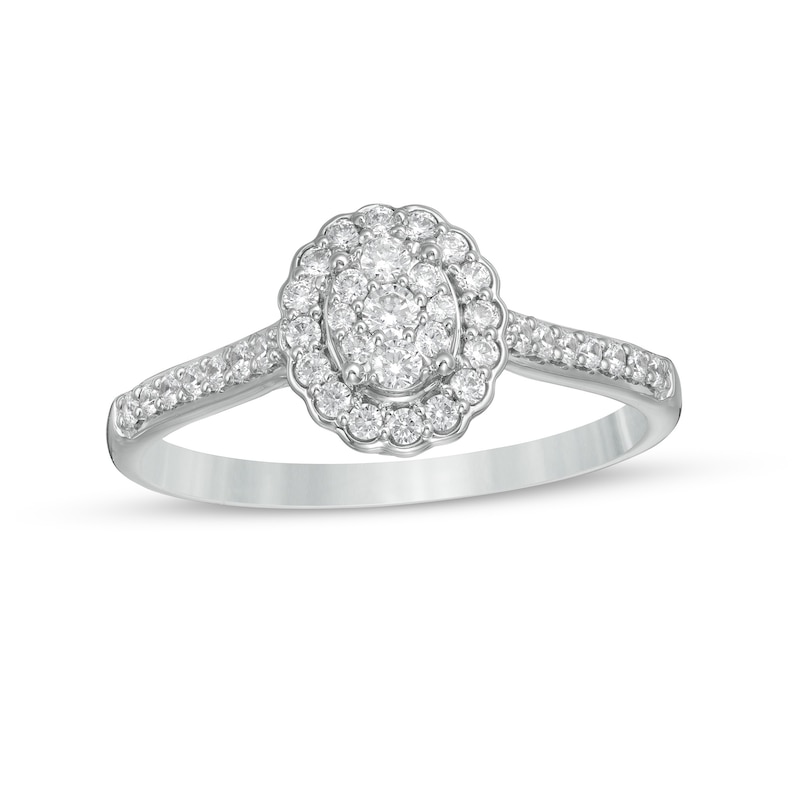 Main Image 1 of 1/3 CT. T.W. Composite Oval Diamond Scallop Frame Engagement Ring in 10K White Gold
