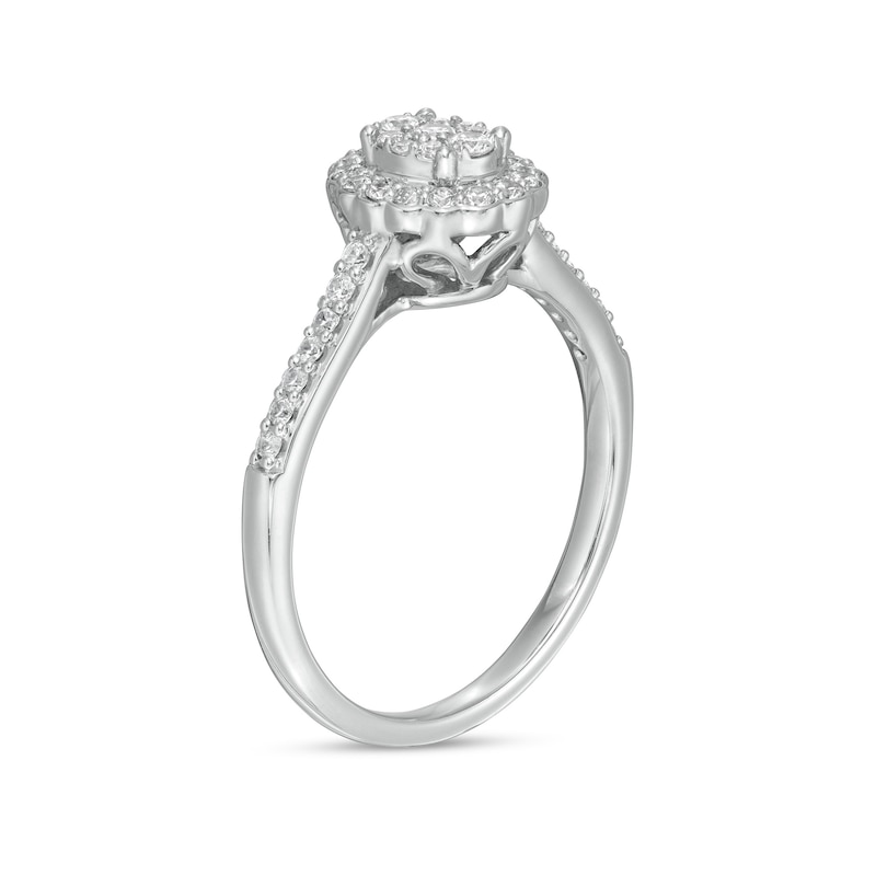 Main Image 3 of 1/3 CT. T.W. Composite Oval Diamond Scallop Frame Engagement Ring in 10K White Gold