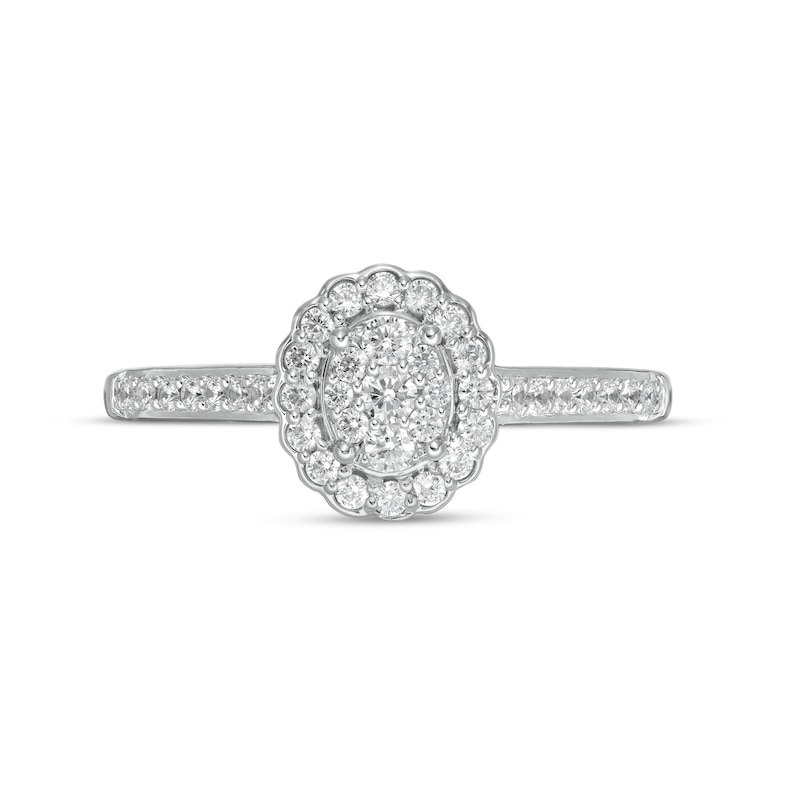 Main Image 4 of 1/3 CT. T.W. Composite Oval Diamond Scallop Frame Engagement Ring in 10K White Gold