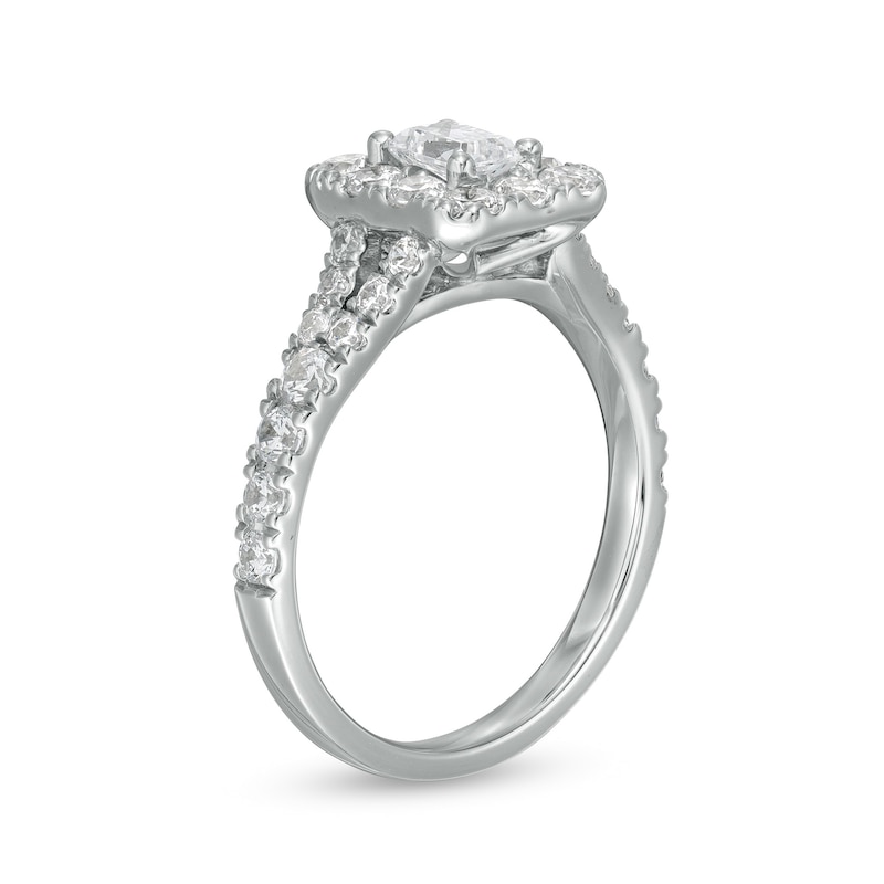 Main Image 3 of 1-1/2 CT. T.W. Radiant-Cut Diamond Frame Split Shank Engagement Ring in 14K White Gold (I/SI2)